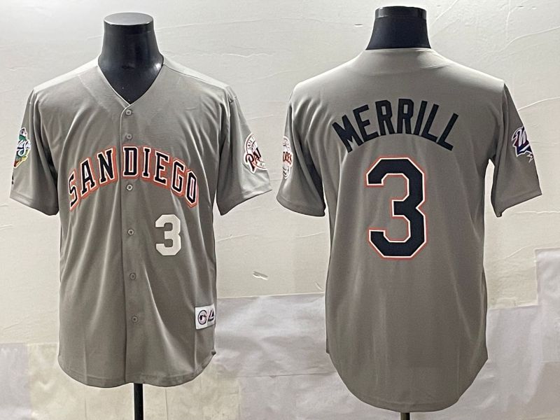Men 2025 San Diego Padres #3 Merrill Grey Throwback Game Nike MLB Jersey style 2->san diego padres->MLB Jersey